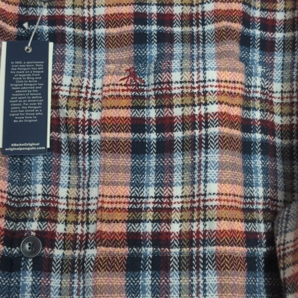 Original Penguin Red and Blue Plaid Flannel Long Sleeve Button Down Shirt - Picture 3 of 10